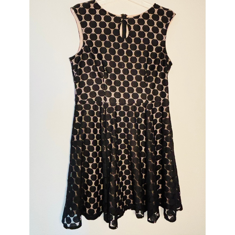London Style Collection Petites Black Tan Lace Polka Dot Dress 16P Fit Flare